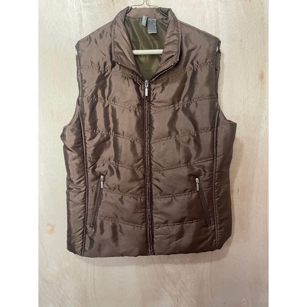 New Directions Weekend Womens XL Brown Puffer Vest Quilted Full Zip Sleeveless